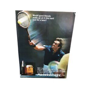 Vintage Michelob Light Beer Ad Tennis Friends Playing Hard 1980s Print Promo